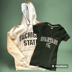 MSU Michigan State Spartans Official Hoodie and Matching T-Shirt Set, Medium